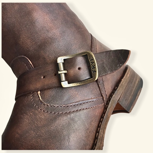 Frye Veronica Slouch Brown Leather Engineer Boots - Picture 14 of 16